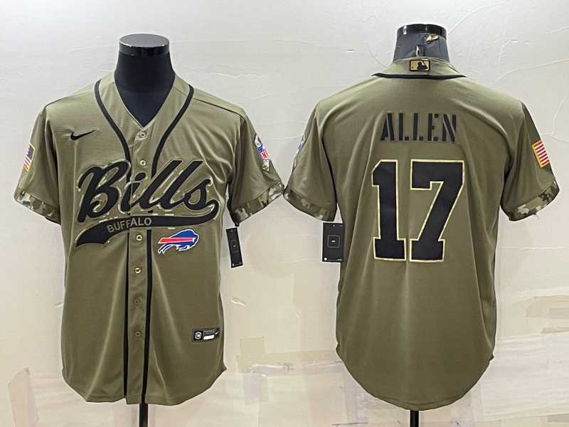 Mens Buffalo Bills #17 Josh Allen 2022 Olive Salute to Service Cool Base Stitched Baseball Jersey